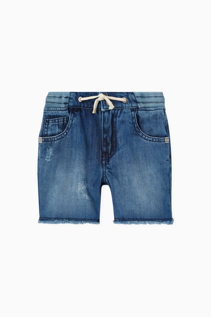 

Fringed Bermuda Shorts in Cotton, Blue
