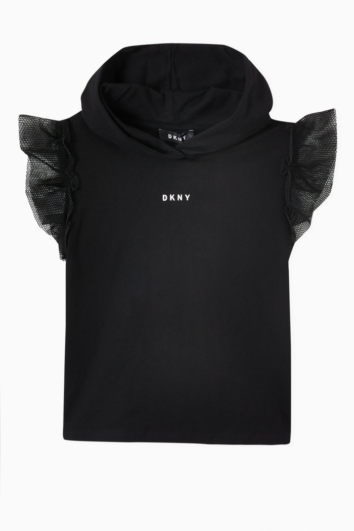 

Ruffle Hooded Top in Cotton, Black