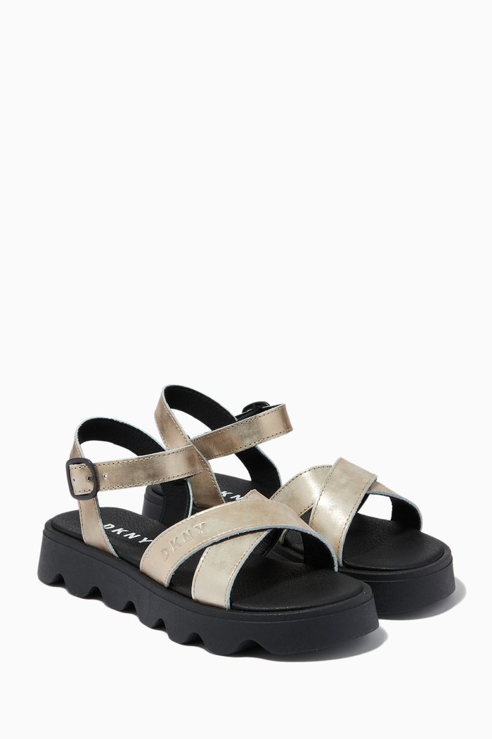 

Metallic Strap Sandals in Leather, Multicolour
