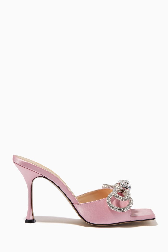 

Crystal Bow 95 Mules in Satin, Pink