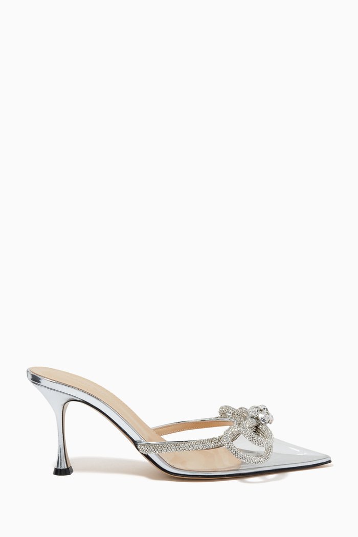 

Double Bow Crystal Mules in PVC, Silver