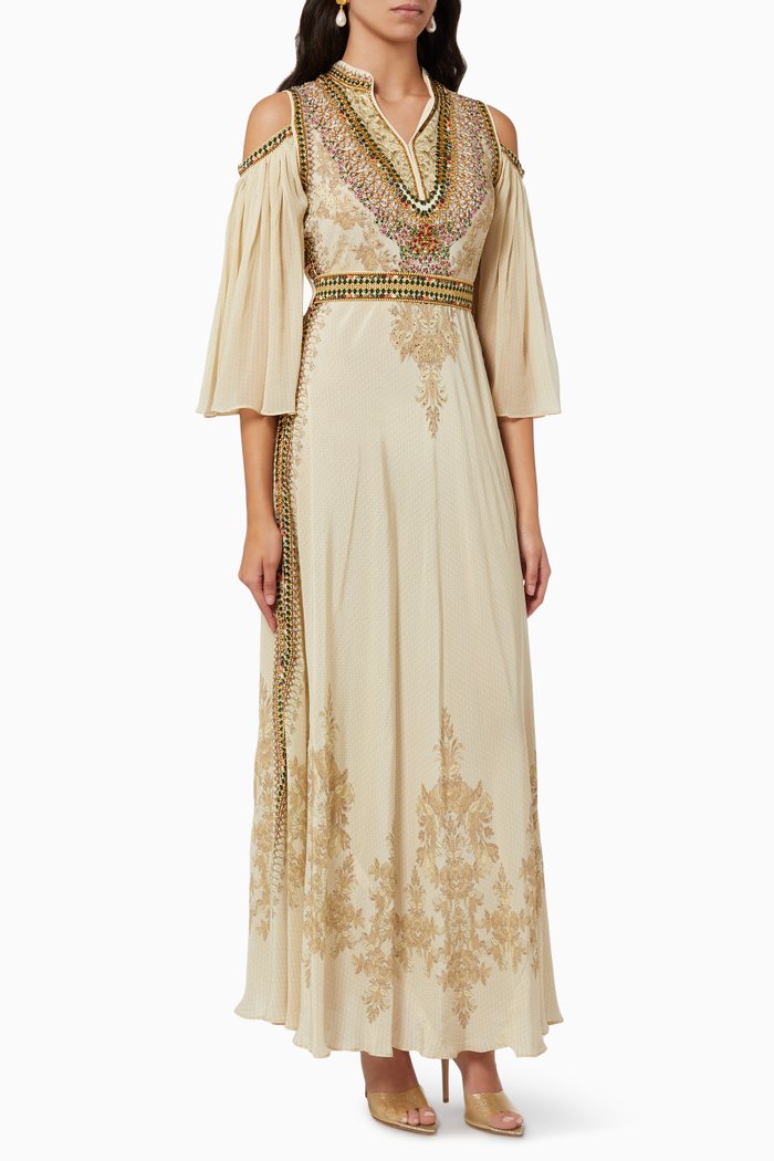 

Embellished Maxi Dress in Georgette, Neutral
