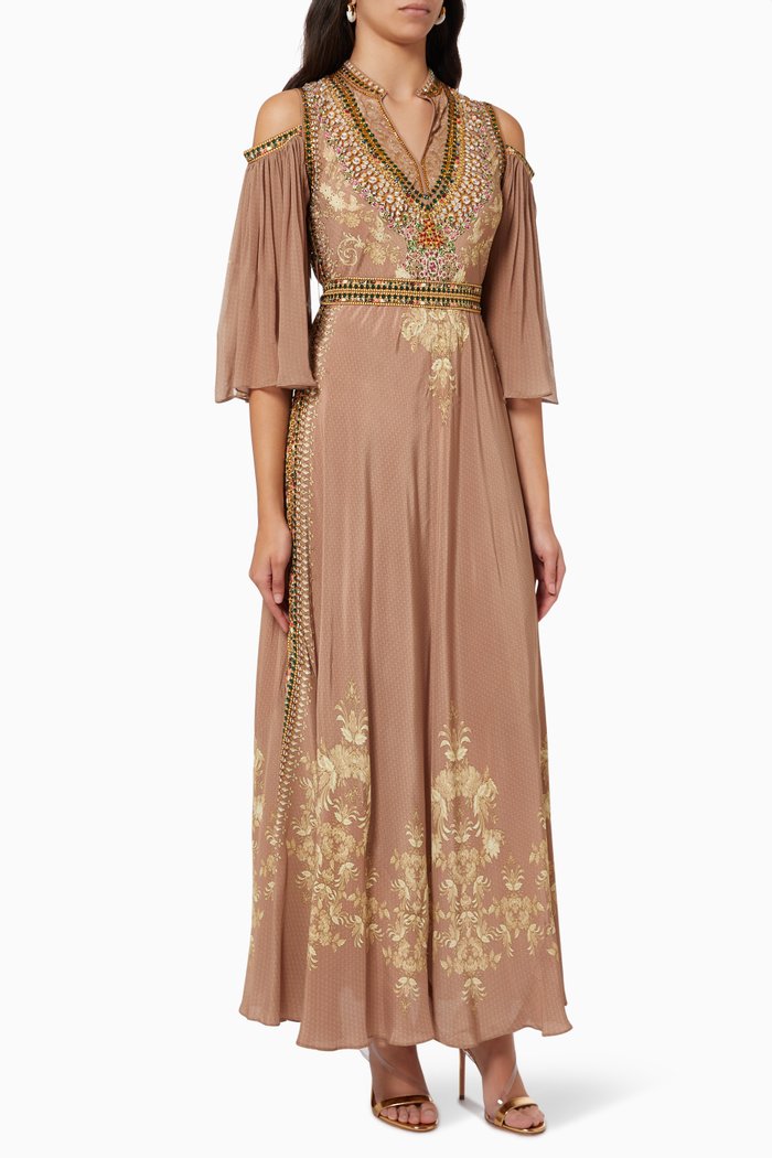 

Embellished Maxi Dress in Georgette, Neutral
