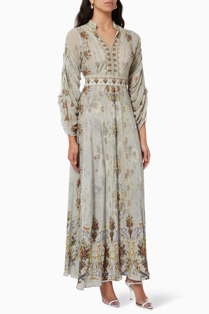 

Embellished Floral Maxi Dress in Chiffon, Grey
