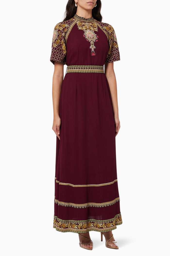 

Embellished Maxi Dress in Georgette, Red
