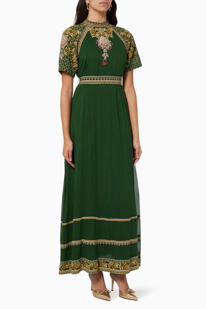 

Embellished Maxi Dress in Georgette, Green