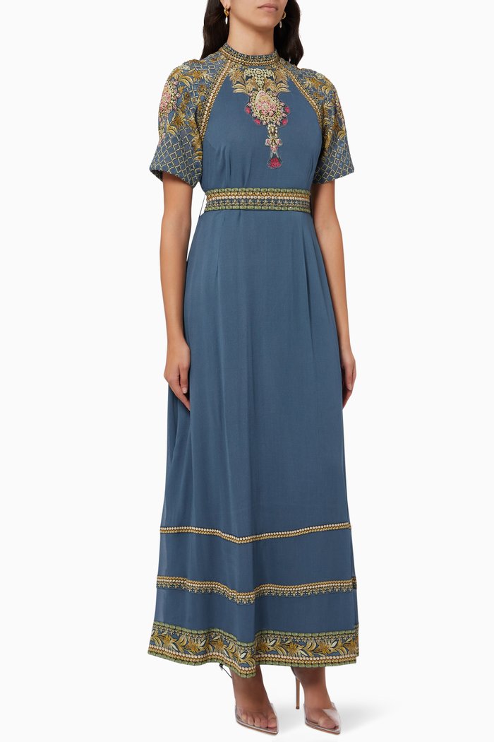 

Embellished Maxi Dress in Georgette, Grey