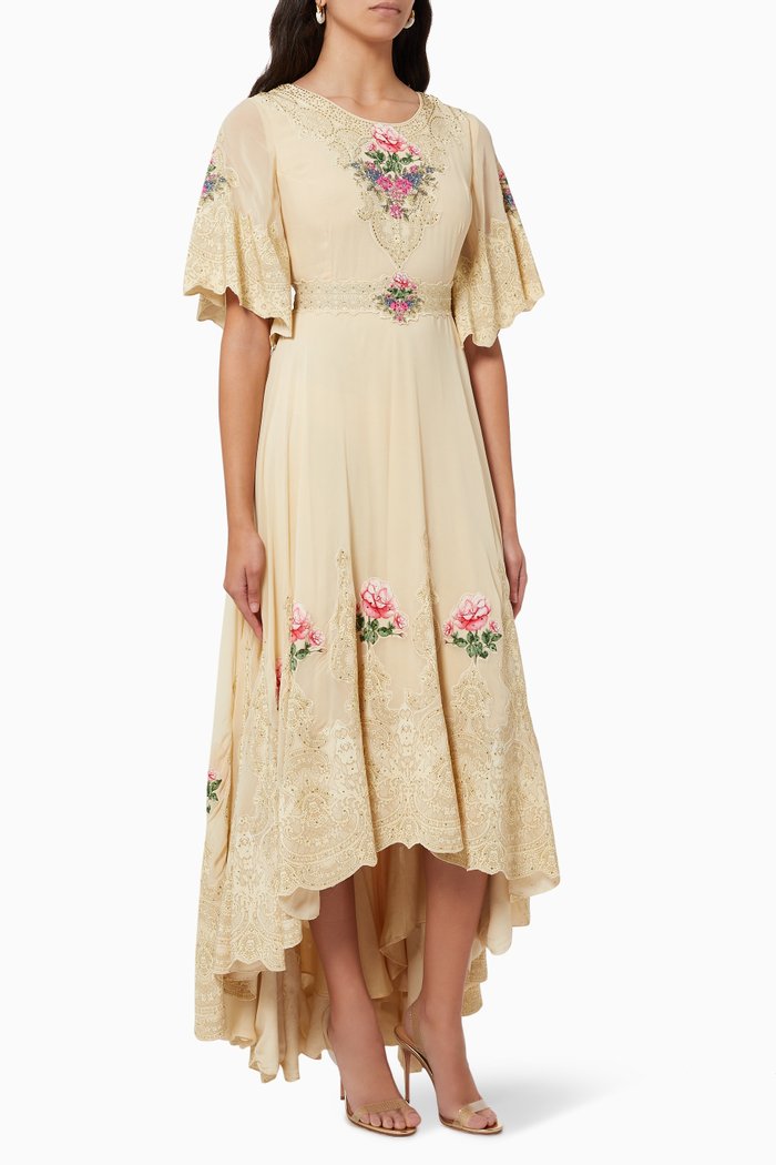 

Embellished Floral Dress in Chiffon, Neutral