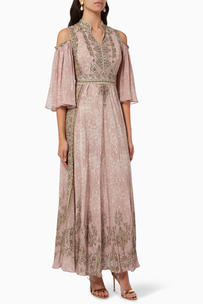 

Embellished Maxi Dress in Georgette, Pink