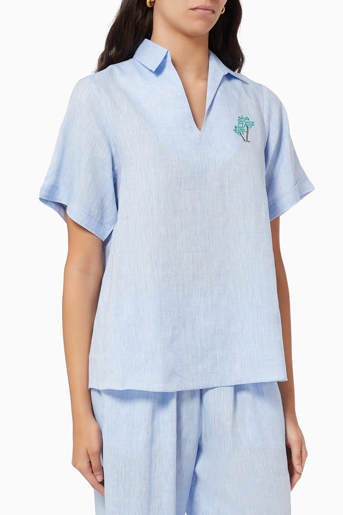 

Ahra Top in Linen, Blue