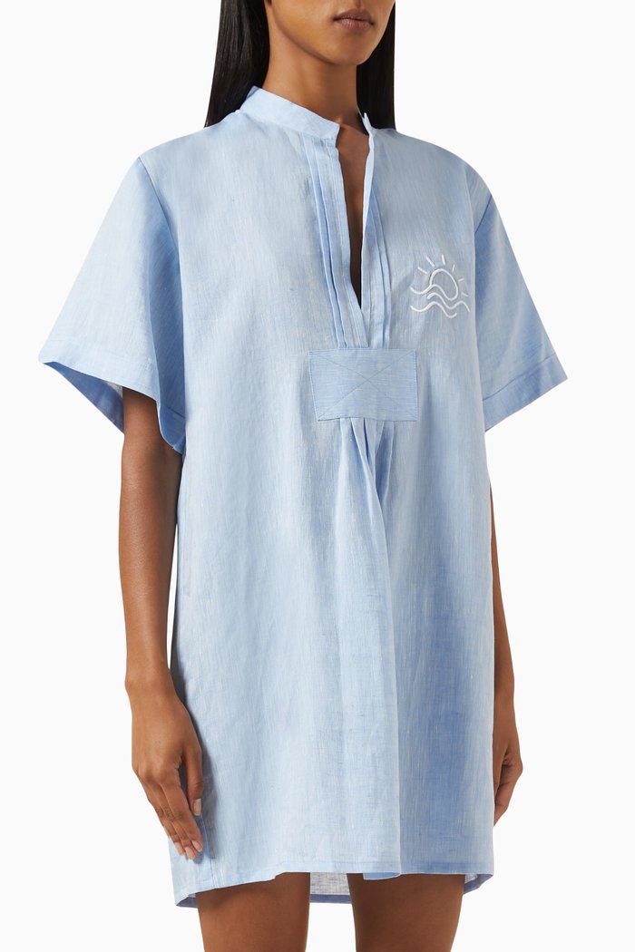 

Carmen Tunic in Linen, Blue