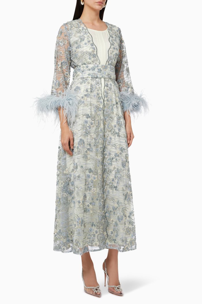 

Floral Lace Kaftan & Inner Dress Set, Grey