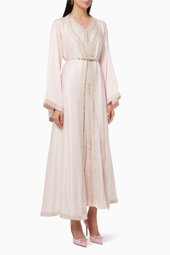 

Embroidered Kaftan & Inner Dress Set, Pink