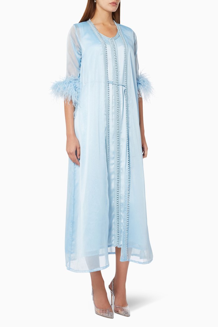 

Bleu du Nord Feathered Kaftan Set, Blue