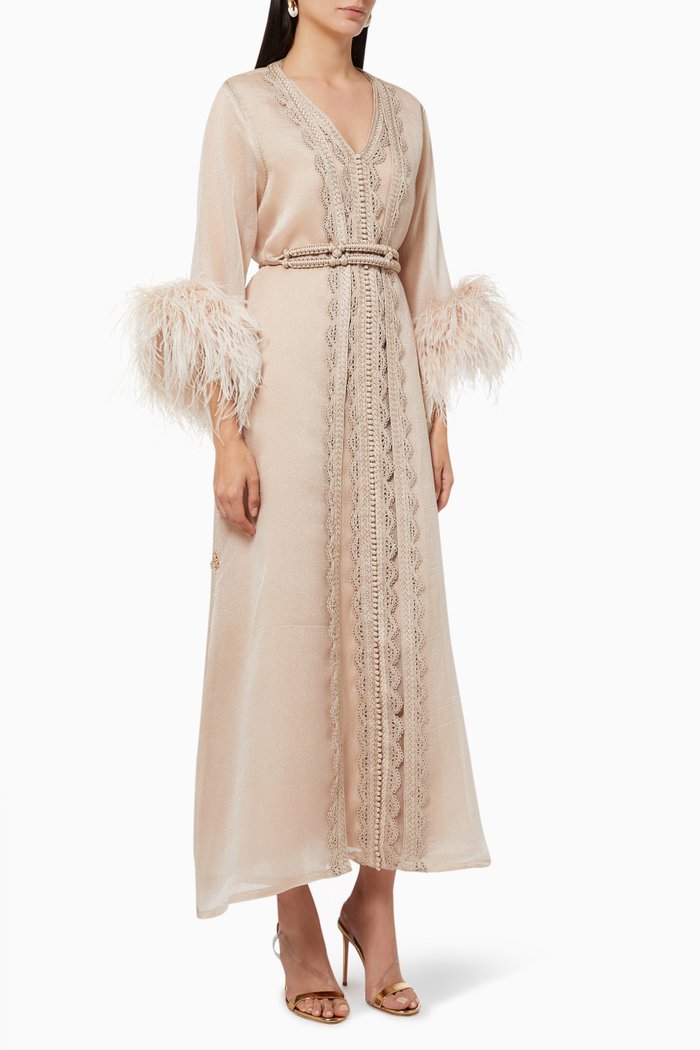 

Feather Kaftan & Inner Dress Set, Neutral