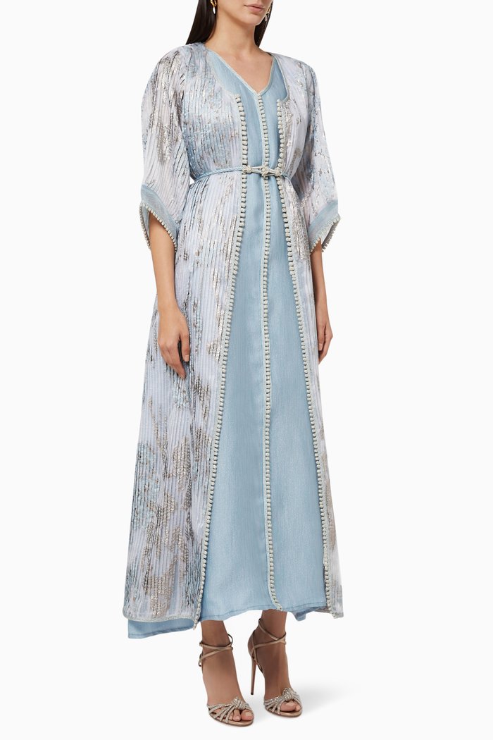 

Floral Kaftan & Inner Dress Set, Blue