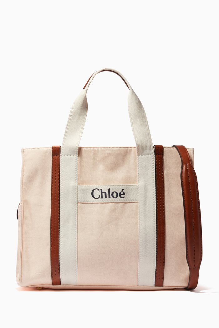 

Logo Patch Diaper Bag with Changing Mat, Pink