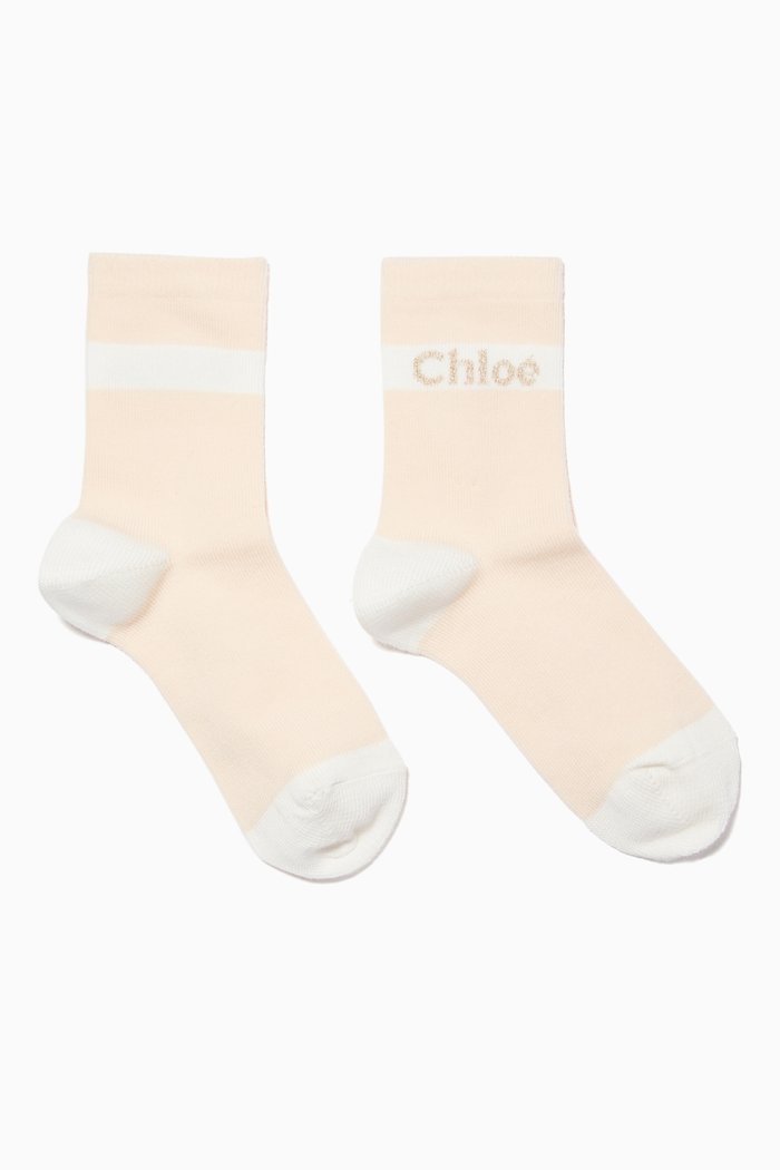 Logo Striped Socks in Cotton Blend, Pink