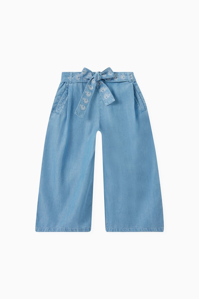 Wide Leg Trousers in Tencel Chambray, Blue