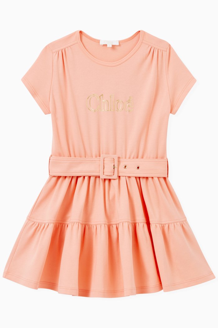 

Belted Dress in Cotton Jersey, Pink