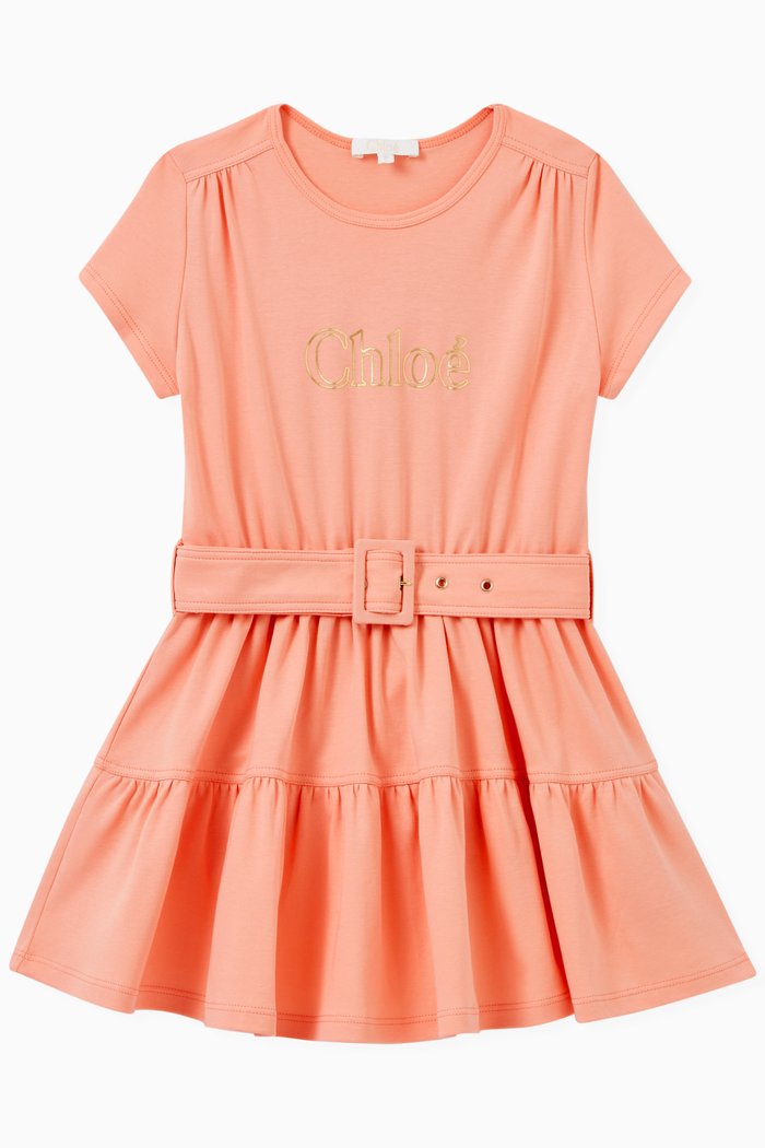 

Belted Dress in Cotton Jersey, Orange