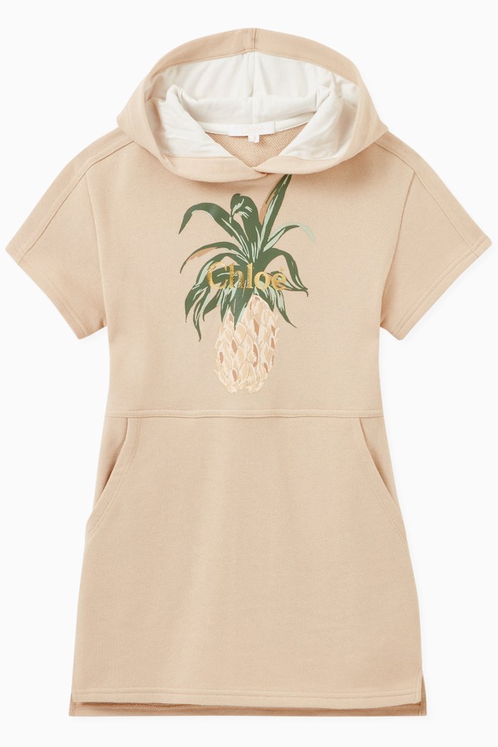 Pineapple Hooded Dress in Cotton Jersey, Neutral