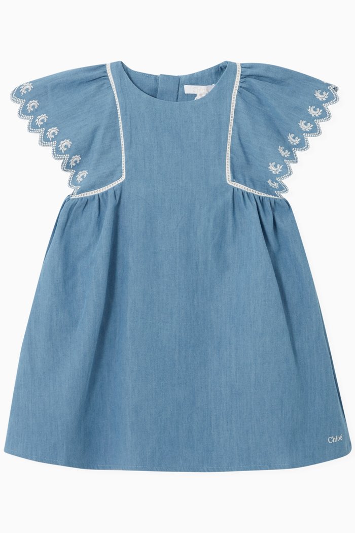 

Ruffle Dress in Denim, Blue