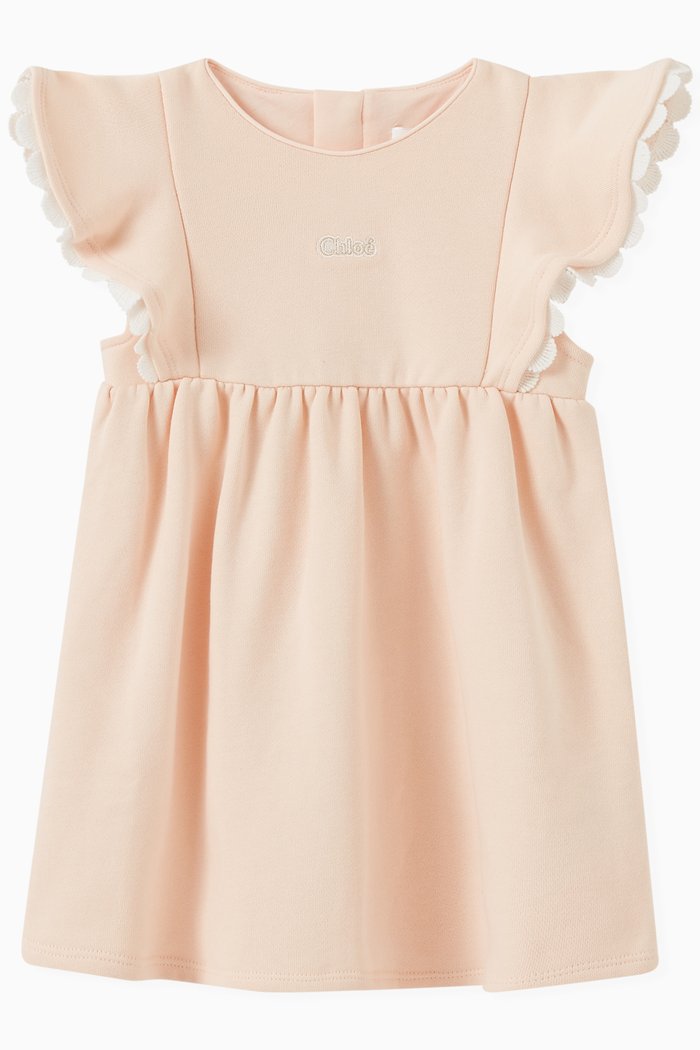 

Scallop Trim Dress in Cotton, Pink