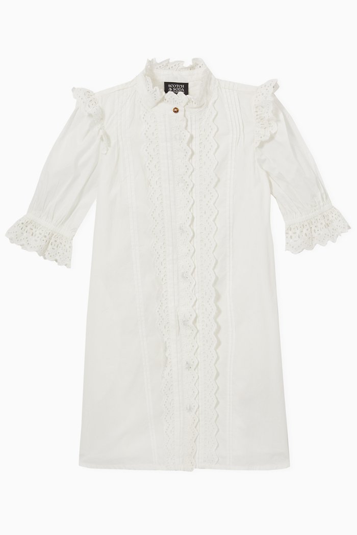 

Broderie Anglaise Mini Dress in Organic Cotton, White