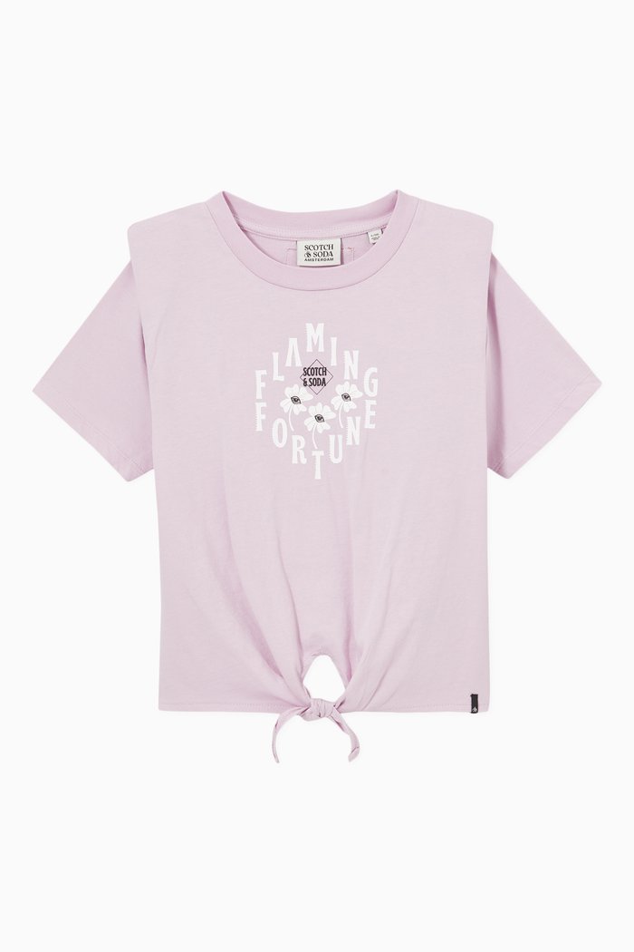 

Knotted Short-Sleeved T-Shirt in Cotton, Purple