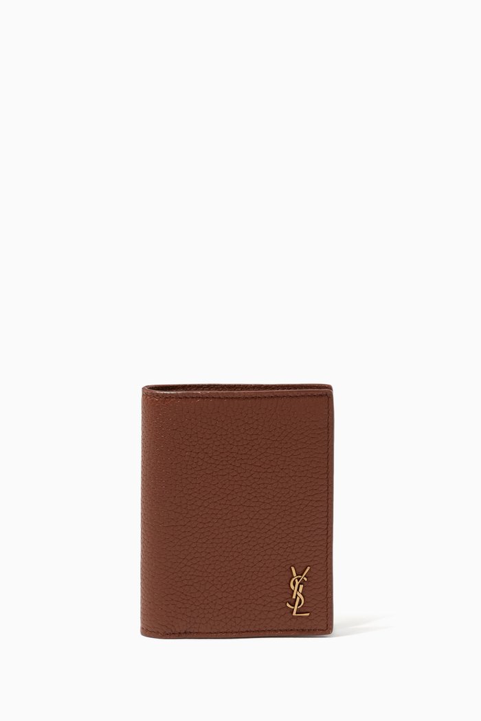 

Tiny Monogram Credit Card Wallet in Graine Leather, Brown