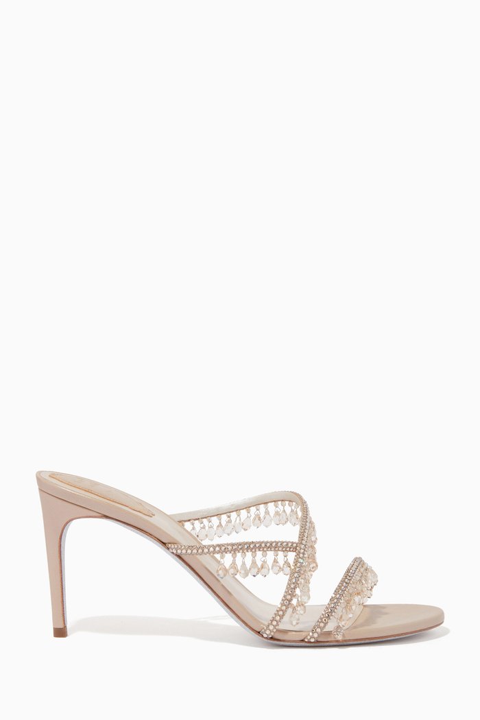 

Chandelier 80 Mule Sandals in Satin, Neutral