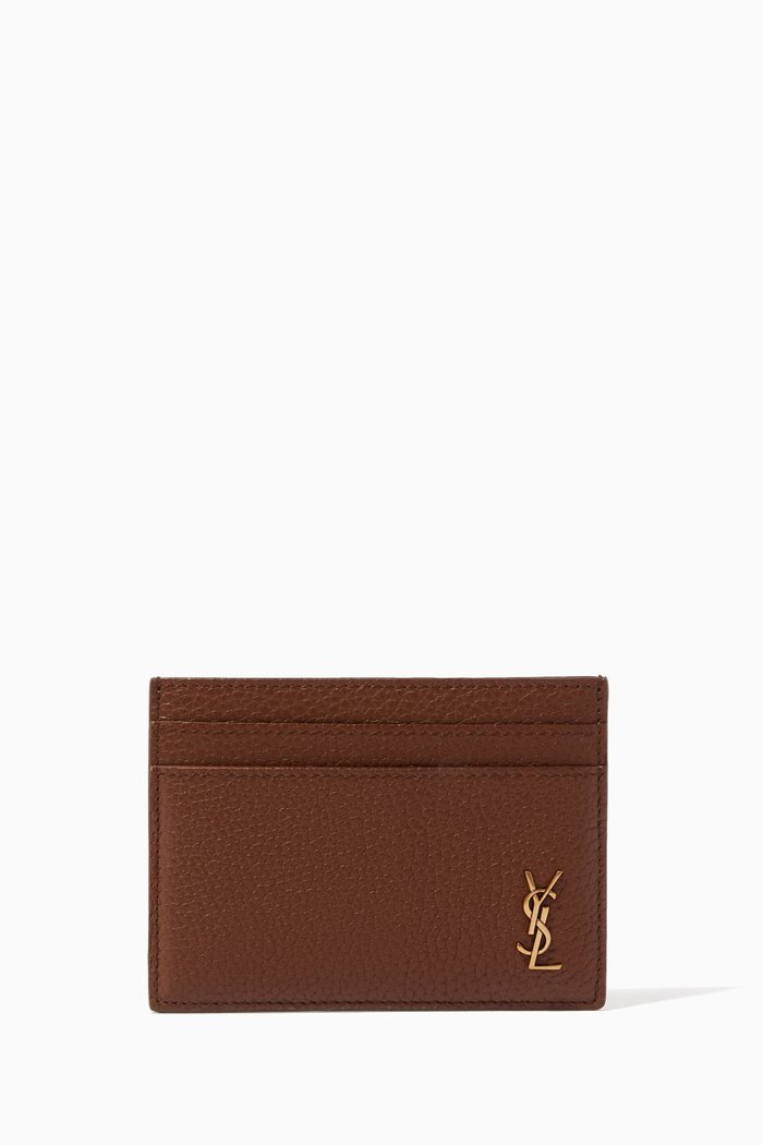 

Tiny Monogram Card Case in Grained Leather, Brown