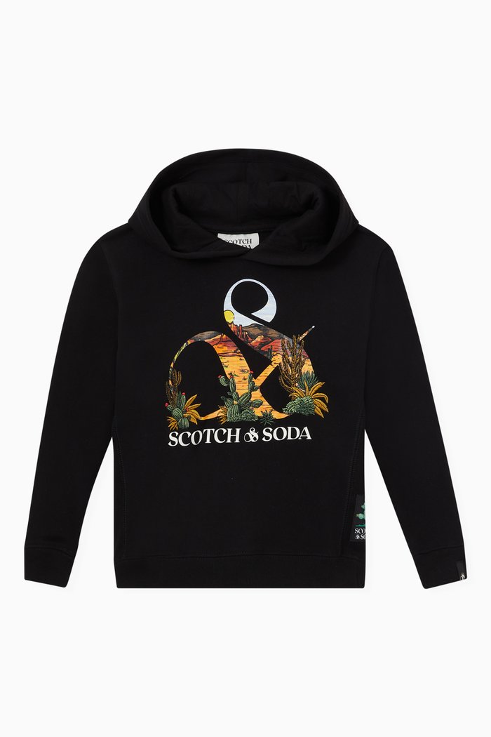

Embroidered Artwork Hoodie in Cotton, Black