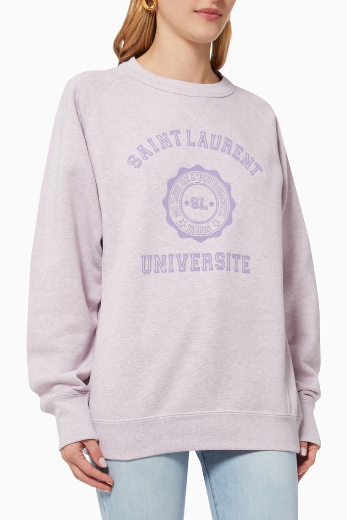 Saint Laurent University Sweatshirt in Cotton Fleece, Purple