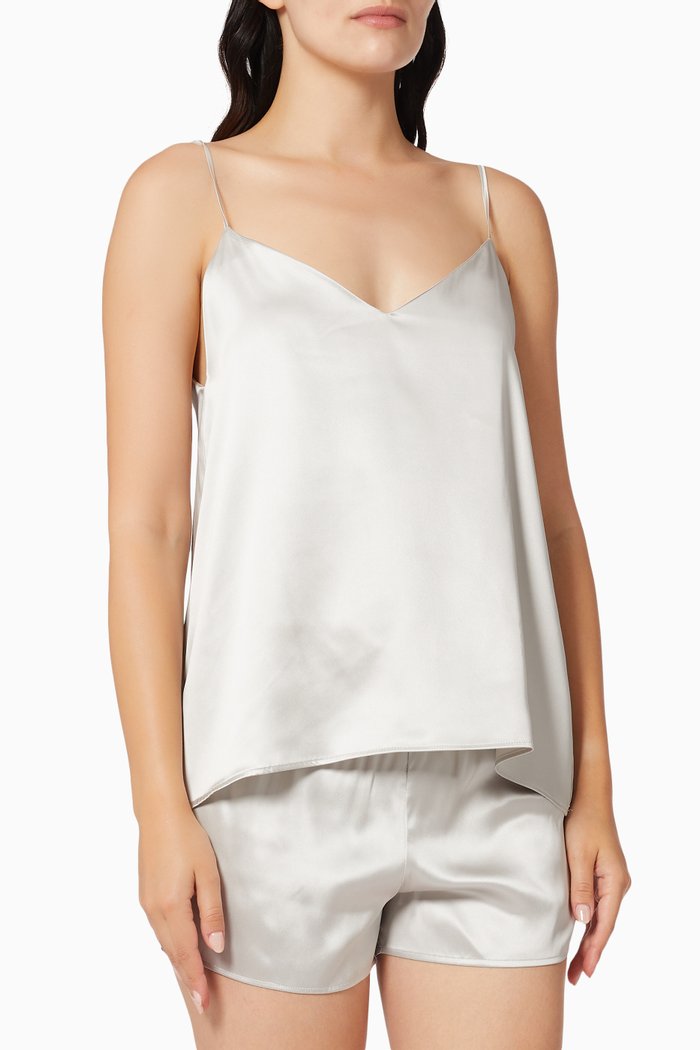 

V-neck Top in Mulberry Silk, Grey
