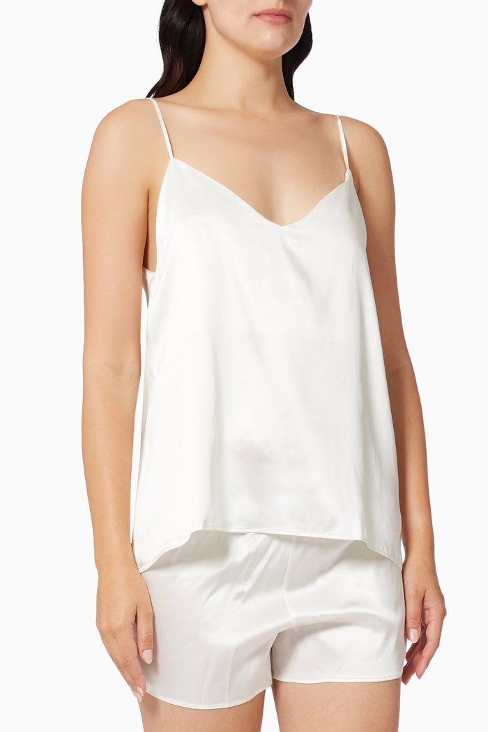 V-neck Top in Mulberry Silk, Neutral