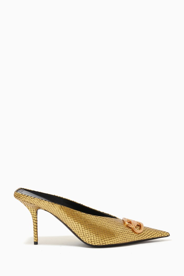

BB Square Knife Pumps in Python Embossed Leather, Gold
