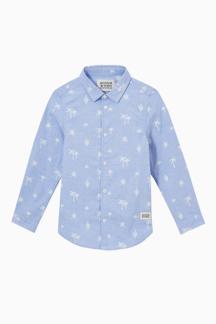 Printed Oxford Shirt in Cotton and Elastane, Multicolour