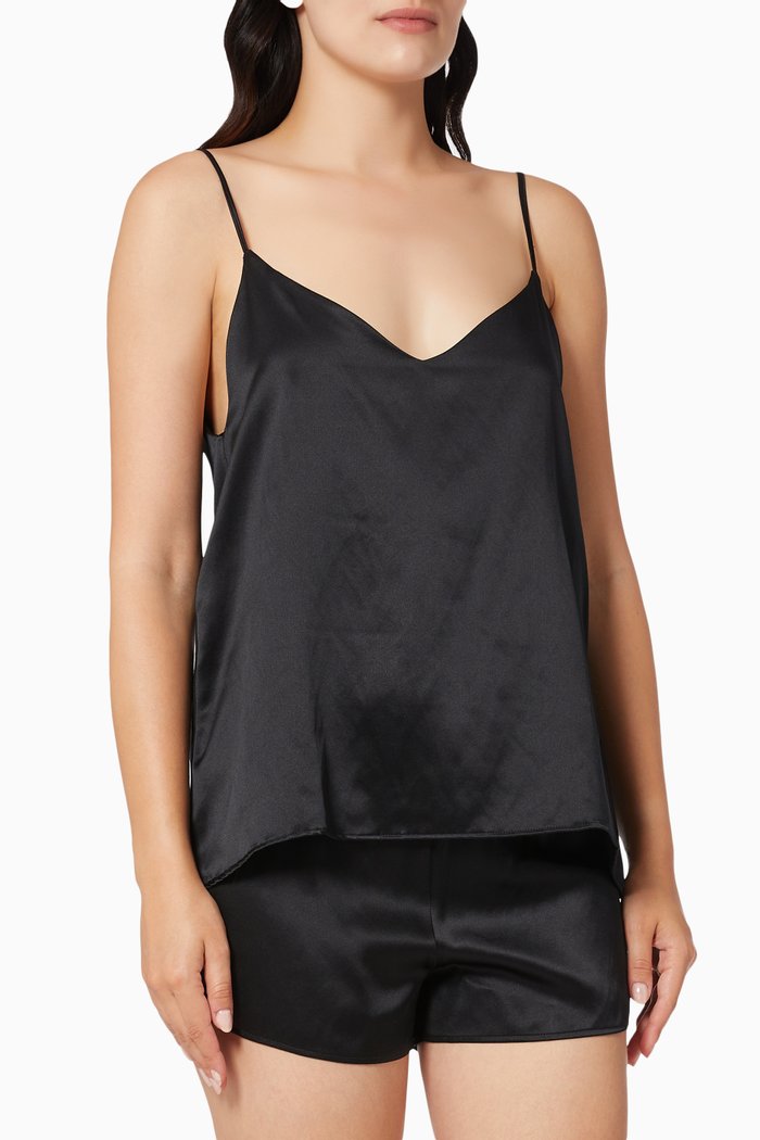 

V-neck Top in Mulberry Silk, Black