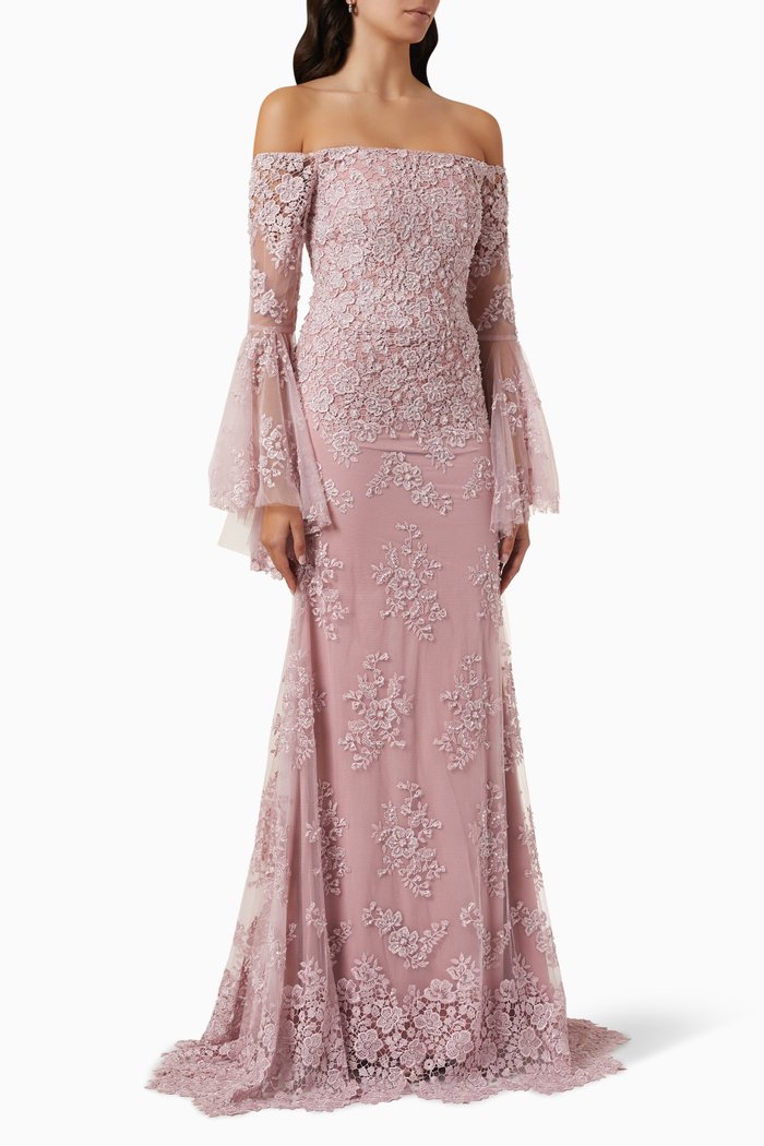 Beaded Gown in Lace, Pink