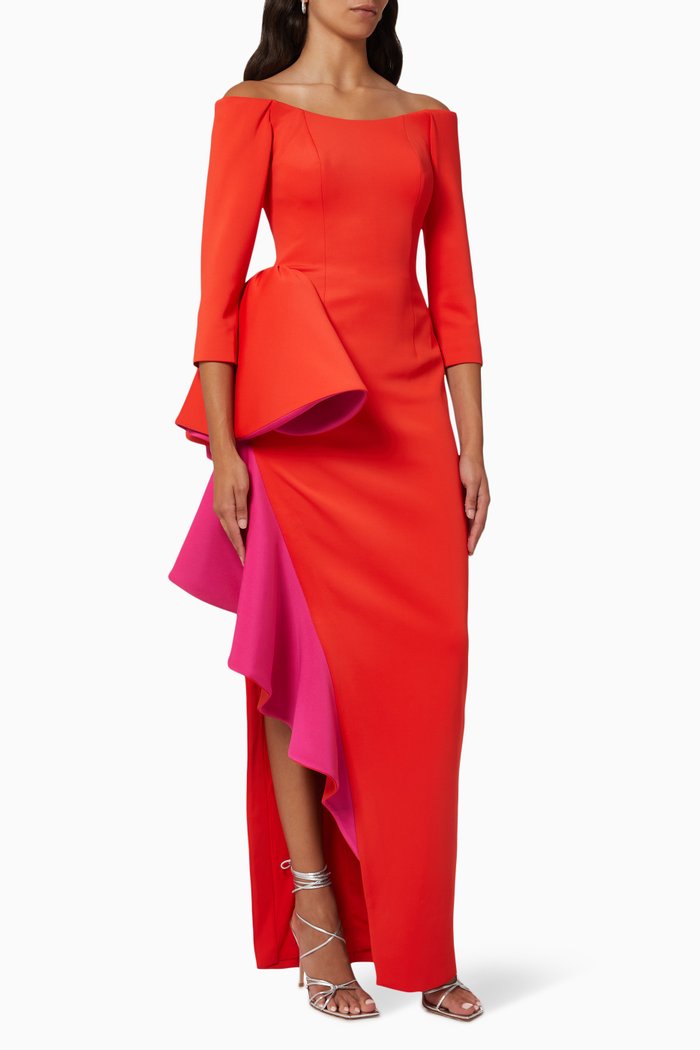

Off Shoulder Gown in Scuba, White