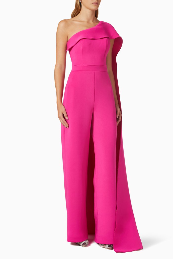 

One-shoulder Cape Jumpsuit, Pink