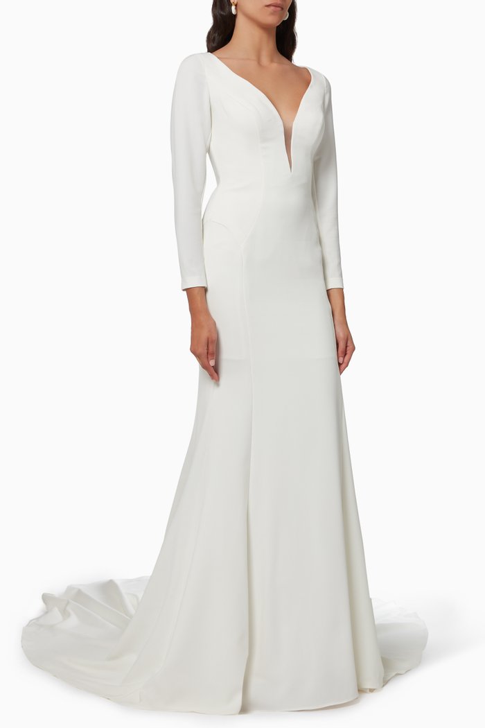 

Long Sleeve Gown in Crepe, Neutral