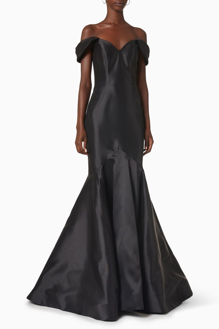 

V Neck Gown in Mikado, Black