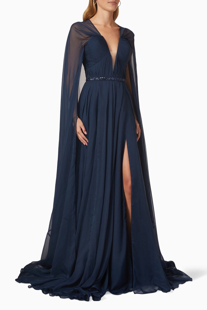 

Cape Gown in Chiffon, Blue