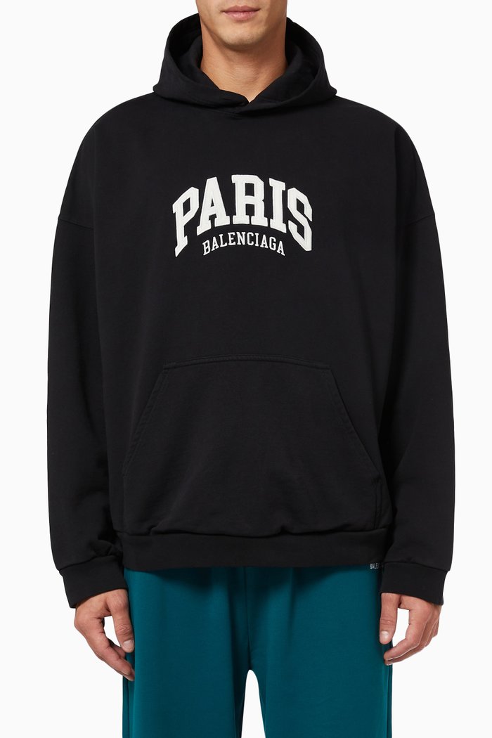 

Paris Wide Fit Hoodie in Cotton Fleece, Black