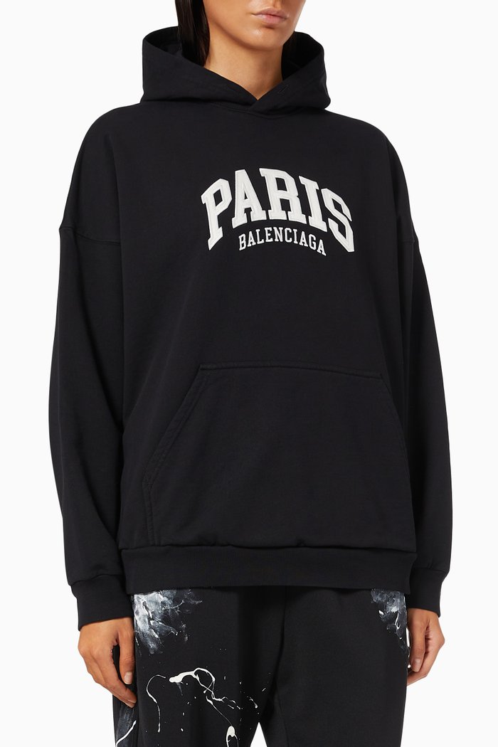 

Paris Wide Fit Hoodie in Cotton Fleece, Black