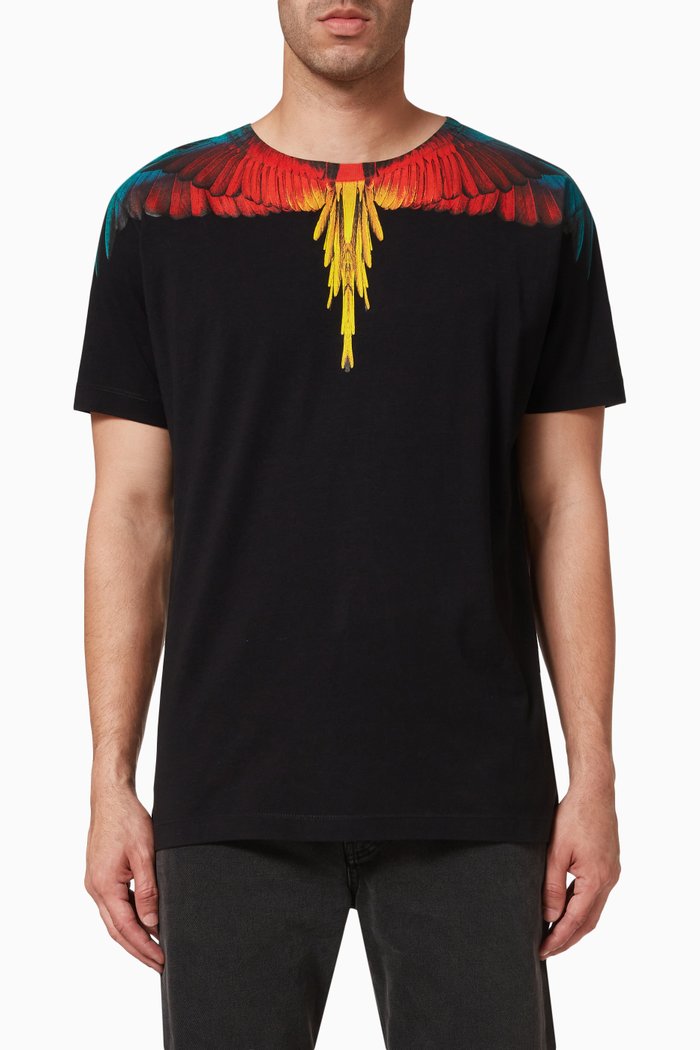 Icon Wings Print T-Shirt in Cotton, Black
