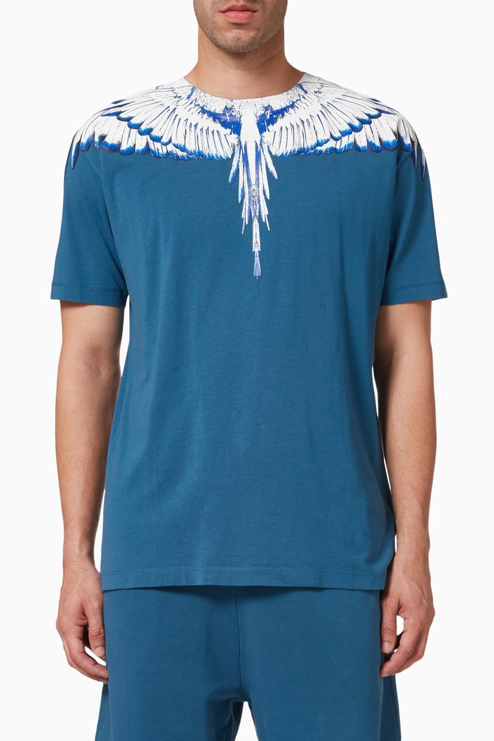 Icon Wings Print T-Shirt in Cotton, Blue